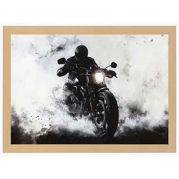 Plakát Rámeček Dřevo Motocykl Sportovní Kouř Motor Černobílý 80x60