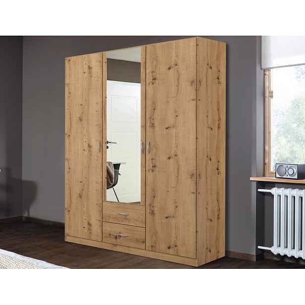 Šatní skříň se zrcadlem Case, 136 cm, dub artisan