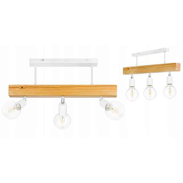 Dřevěná závěsná stropní lampa Lustr Stropní Svítidlo Loft Bílá na 3x E27