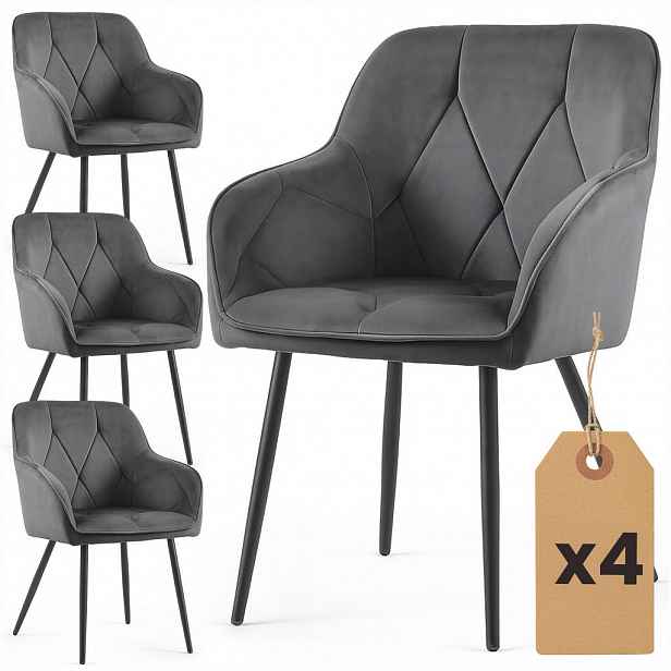 RAUMHIRSCH FURNITURE ČALOUNĚNÁ ŽIDLE, sada 4 ks, kovové nohy grafitové, černá 54,5/82,5/58