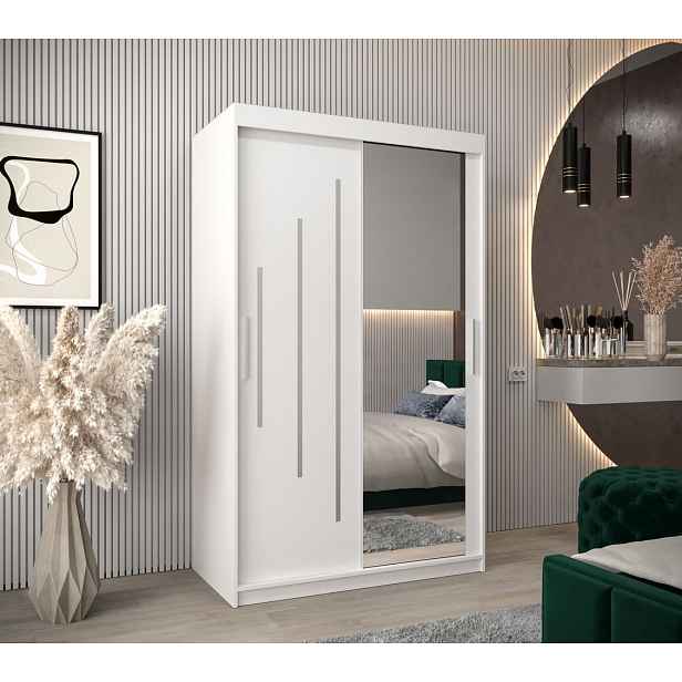 Šatní skříň se zrcadlem MILADA - šířka 120 cm, bílá