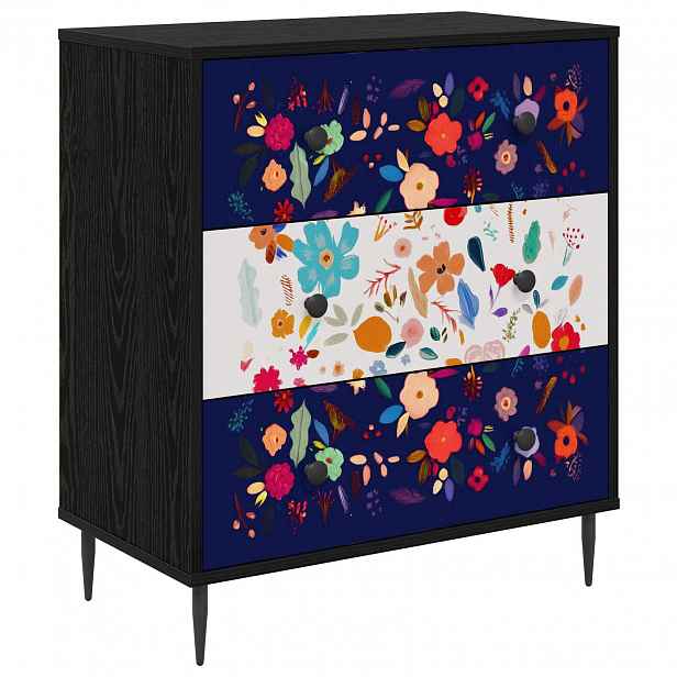 vidaXL Příborník MAINZ Květinový vzor 66 x 36,5 x 76 cm Černý dub