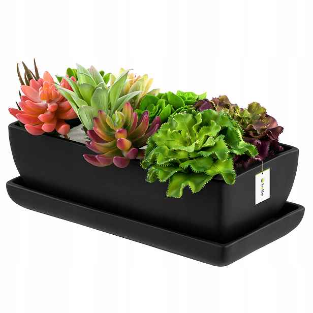 Květináč keramický moderní barva Černá Mat 29 cm Obdélník Kaktusová nádoba