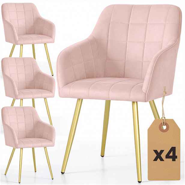 RAUMHIRSCH FURNITURE ČALOUNĚNÁ ŽIDLE, sada 4 ks, kovové nohy, růžová, zlatá 54/82/58