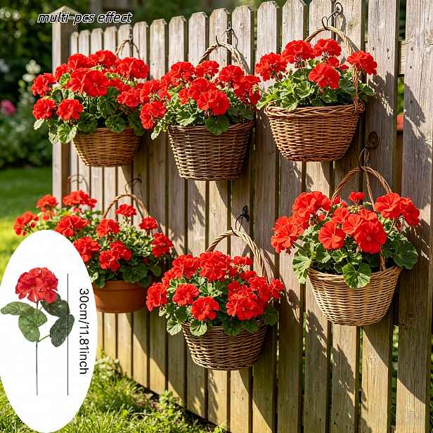 TEMU 21dílná sada červených pelargonek, luxusní umělé červené begónie, dekorativní květiny, dekorace svatební místnosti a dárek na kolaudaci - plné a