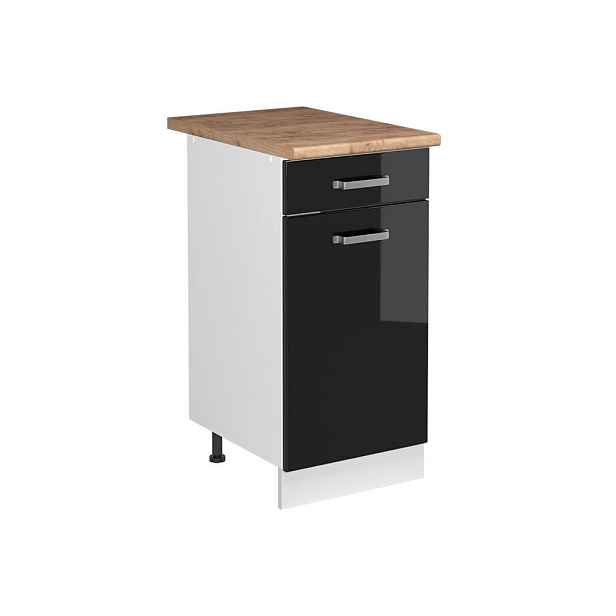 Vicco SKŘÍŇKA POD DŘEZ R-Line, Černý vysoký lesk/Bílá, 40 cm pracovní deska Zlatý mocný dub