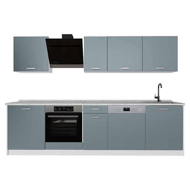Vicco KUCHYŇSKÝ KOUT R-Line, Modrošedá/Bílá, 280 cm pracovná doska Mramor