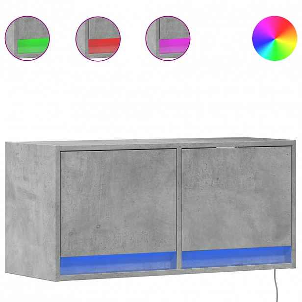 vidaXL Nástěnná TV skříňka s LED osvětlením betonově šedá 80x31x35 cm