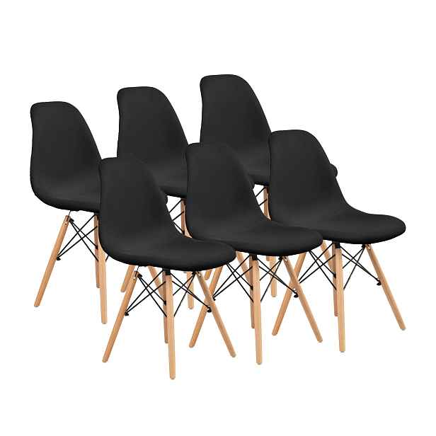 Furnify Křeslo Eira 6 ks, čalouněné dřevěnými nohami Černá