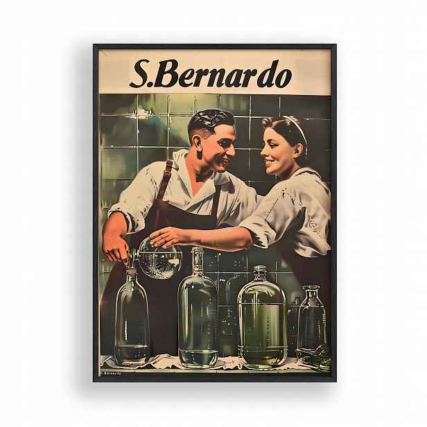 Obraz S. Bernardo Vintage Plakát Rámeček Dřevěný Černý 30x42 cm
