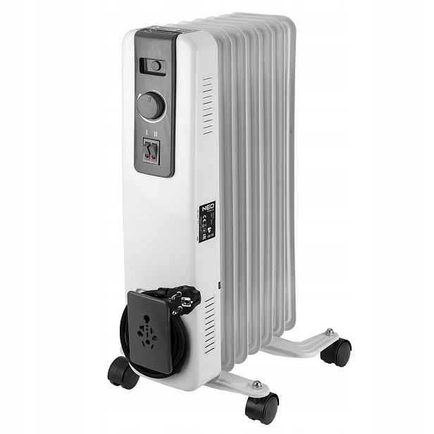 Olejový radiátor 1500 W s termostatem Neo 7 žeber a vypínačem při převrácení
