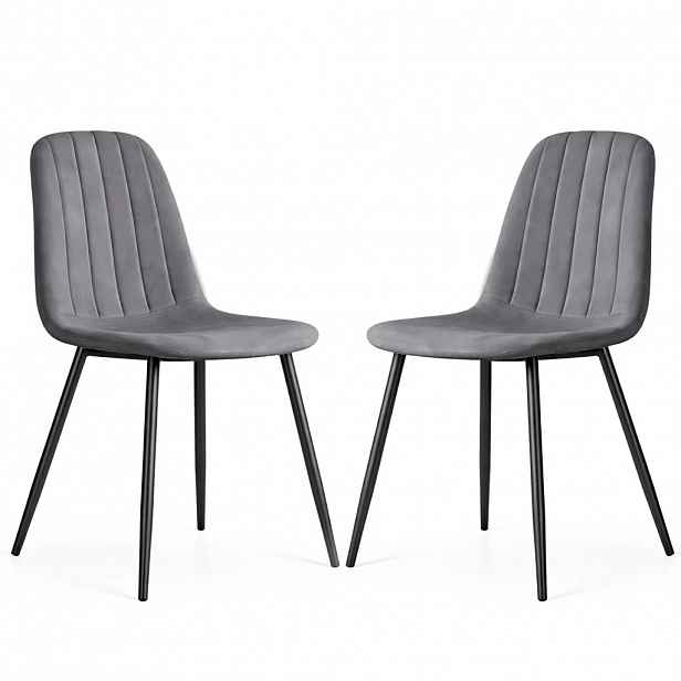 Set 2x prošívaná jídelní židle LIROLIA - tmavý grafit / černá