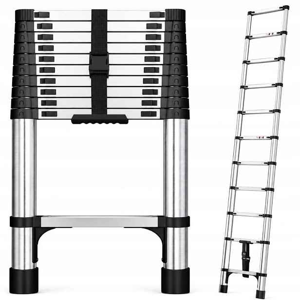 Žebřík 11 Stupňů, Skládací, 150 Kg, Protiskluzový, 3,2 M