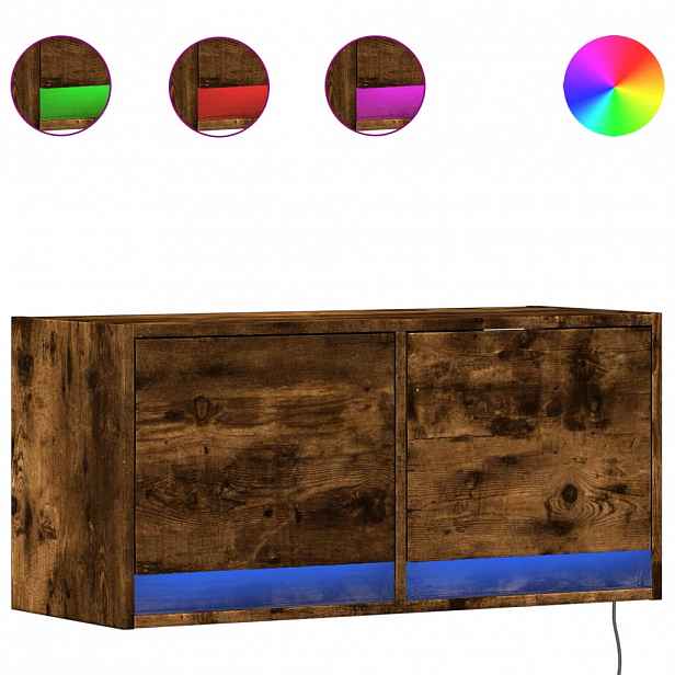 vidaXL Nástěnná TV skříňka s LED osvětlením kouřový dub 80x31x35 cm