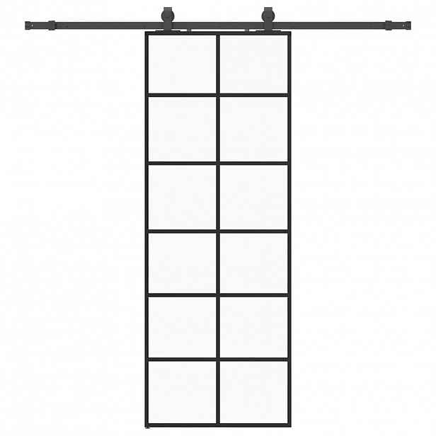 vidaXL Posuvné dveře se sadou kování černé 76x205 cm ESG Glass