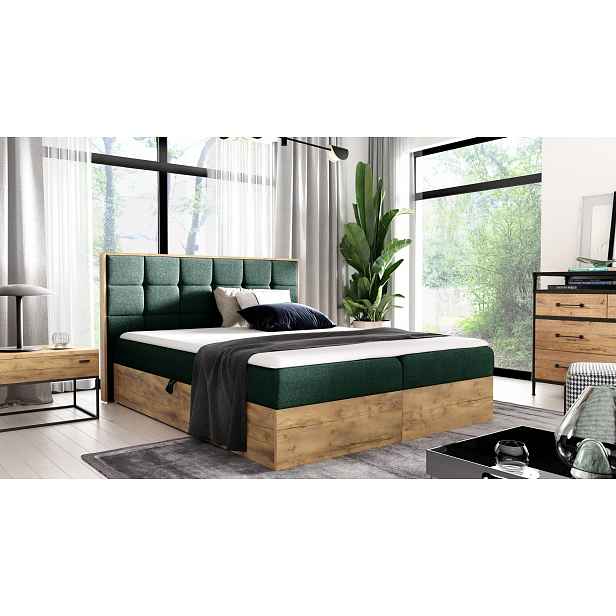 Boxspringová postel ALOIS 1 - 120x200, zelená + topper ZDARMA