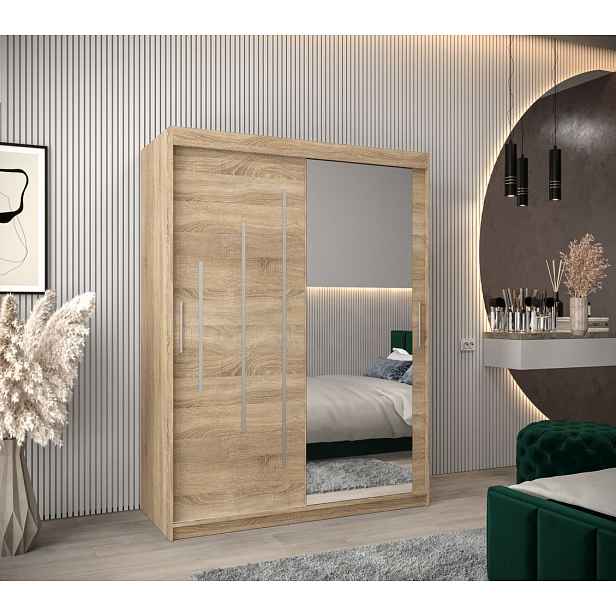 Šatní skříň se zrcadlem ROZALIE - šířka 150 cm, dub sonoma