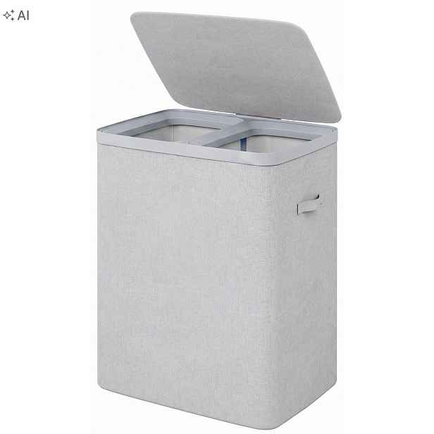 4CONVY koš na prádlo Slimbin s úzkým víkem, prostorný, 2 přihrádky, 2x50 l