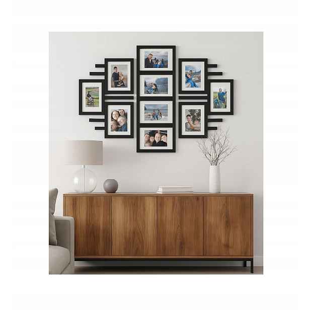 Dřevěný multirám Rámeček na 10 fotografií 15x21 cm Galerie nástěnný rámeček Černý