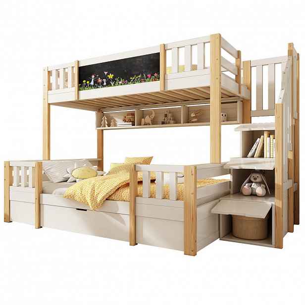 OKWISH PATROVÁ postel 90/200 cm bílá, dřevěná, s tabulí a úložným prostorem