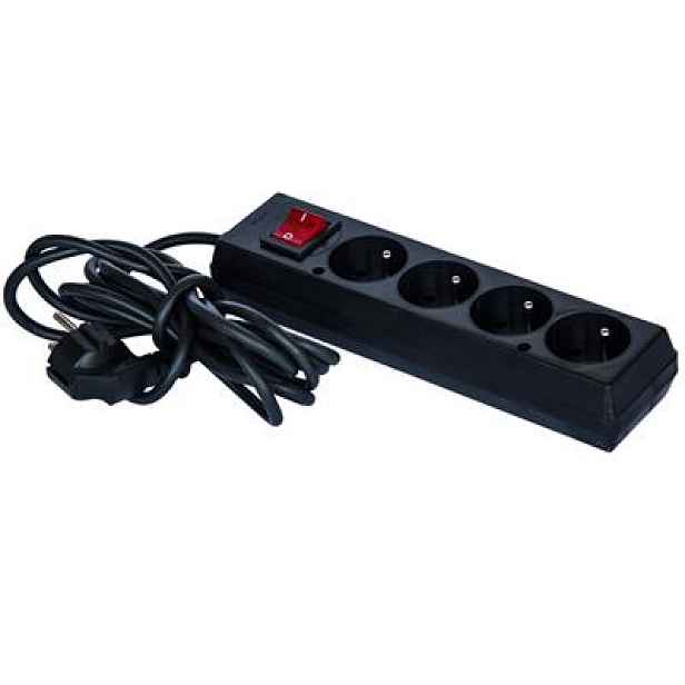 Prodlužovací kabel uzemnění 4 zásuvky 5m černý