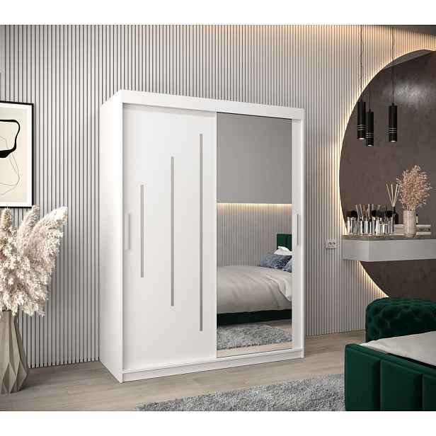 Šatní skříň se zrcadlem ROZALIE - šířka 150 cm, bílá