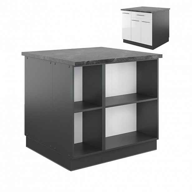 Vicco KUCHYŇSKÝ OSTROV Fame-Line Bílý vysoký lesk/antracit 90 cm se zásuvkou, bez pracovní desky