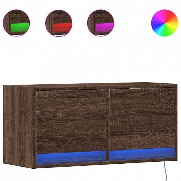 vidaXL Nástěnná TV skříňka s LED osvětlením hnědý dub 80 x 31 x 35 cm