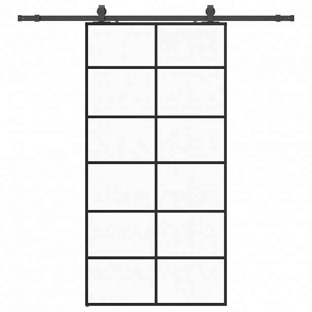 vidaXL Posuvné dveře se sadou kování černé 102x205 cm ESG Glass