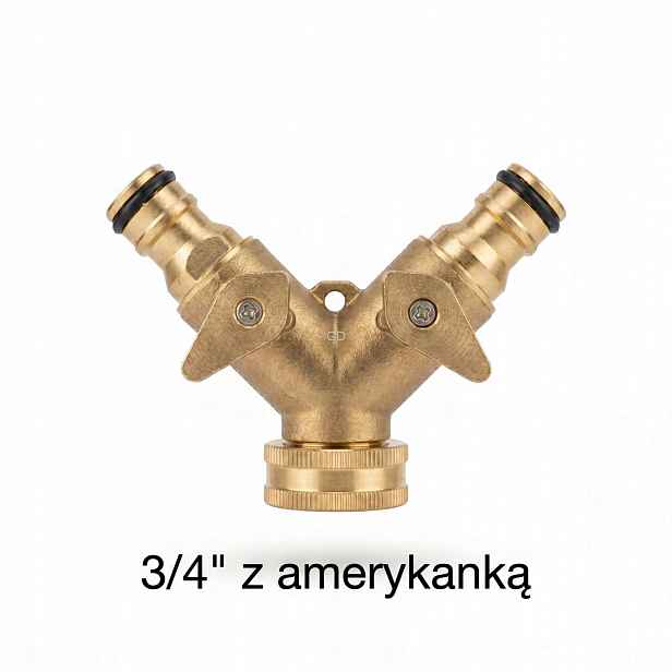 Rozdělovač vody 3/4" mosazný 2 ventily s rychlospojkou