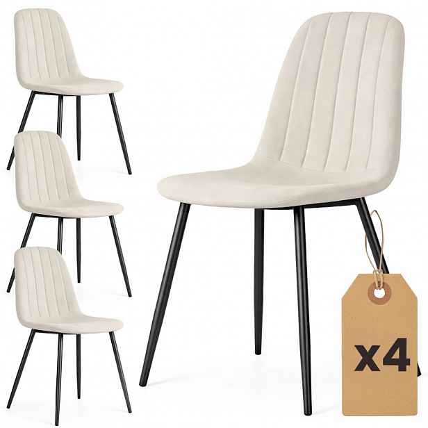 Set 4x prošívaná jídelní židle LIROLIA - béžová / černá