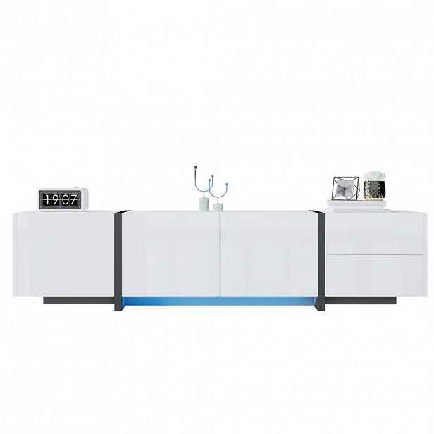 OKWISH TV stolek 170/30/39 cm bílá a černá z dřevotřísky s lesklým povrchem a úložným prostorem
