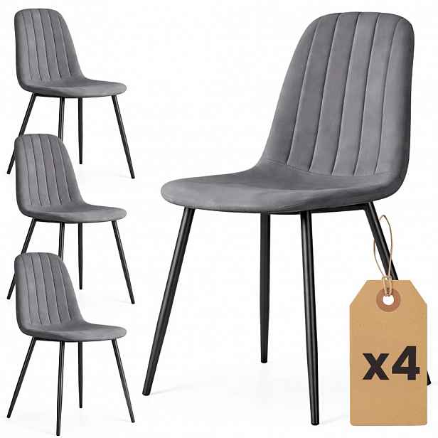 Set 4x prošívaná jídelní židle LIROLIA - tmavý grafit / černá