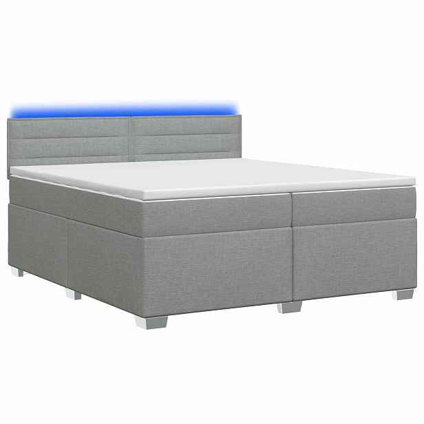 vidaXL Box spring postel s matrací a LED Světle šedá 200 x 200 cm