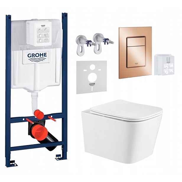 Wc stojan Grohe Rapid s mísou Alba Tornado a tlačítkem měď lesk