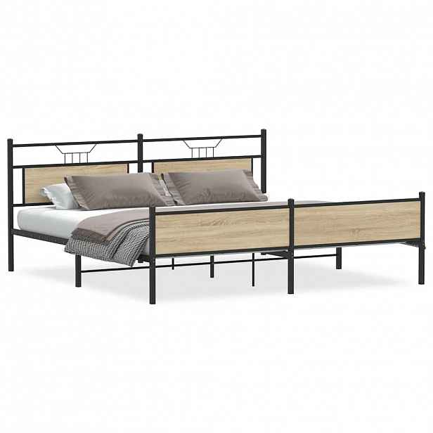 vidaXL Kovový rám postele bez matrace dub sonoma 200 x 200 cm