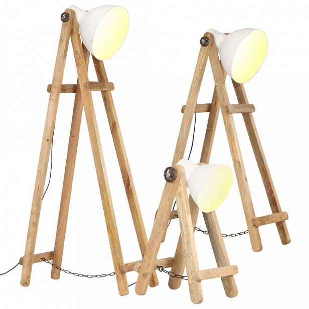 Stojací lampa 3 ks kov / dřevo Dekorhome Bílá