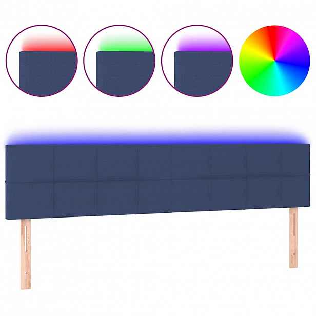 vidaXL Čelo postele s LED modré 200x5x78/88 cm textil