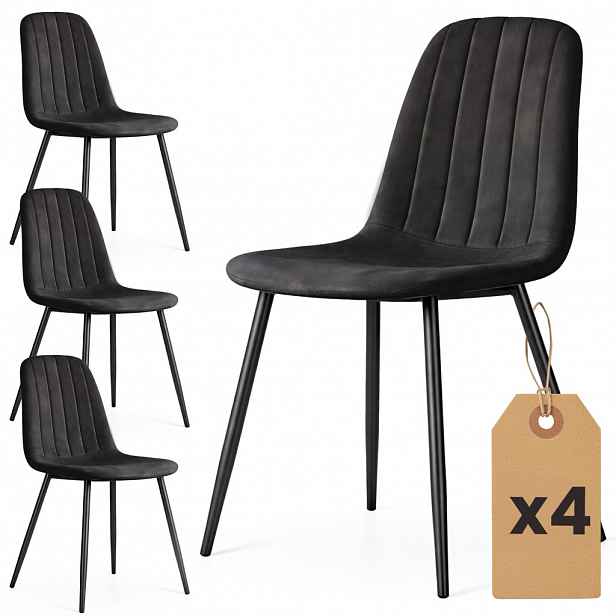 Set 4x prošívaná jídelní židle LIROLIA - černá / černá