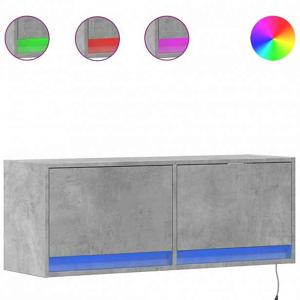 vidaXL Nástěnná TV skříňka s LED osvětlením betonově šedá 100x31x35 cm