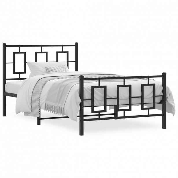 vidaXL Kovový rám postele s hlavovým a nožním čelem černý 100 x 200 cm