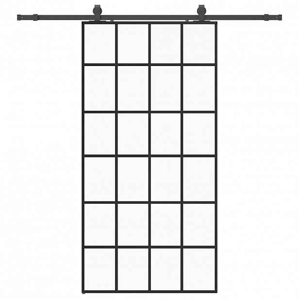 vidaXL Posuvné dveře se sadou kování černé 102x205 cm ESG Glass