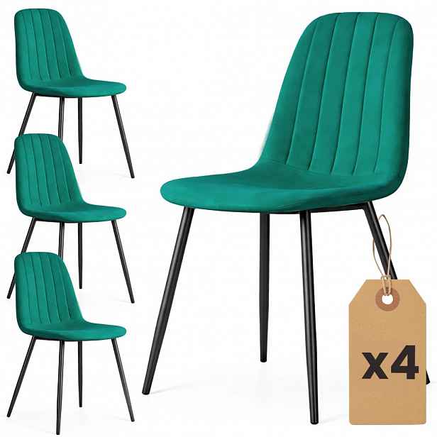 Set 4x prošívaná jídelní židle LIROLIA - láhvově zelená / černá