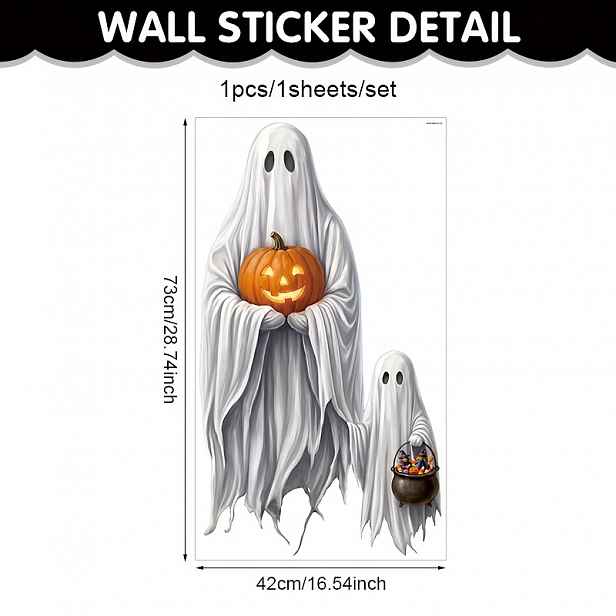 TEMU 1ks Extra Velká Halloweenská Samolepka na Okno, Velká Drží Dýni, Malá Drží Sklenici s Cukrovinkami, Oboustranná Skleněná Samolepka na Okno,