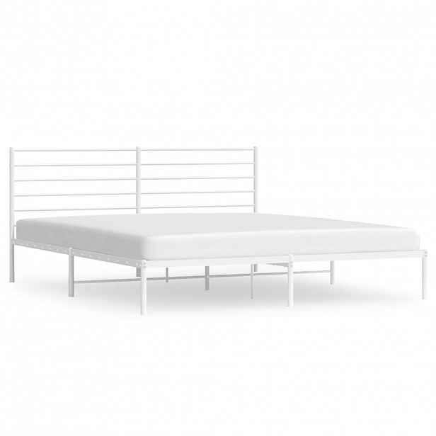 vidaXL Kovový rám postele s čelem bílý 200 x 200 cm