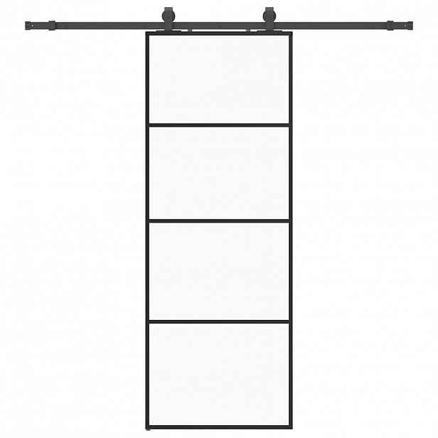 vidaXL Posuvné dveře se sadou kování černé 76x205 cm ESG Glass