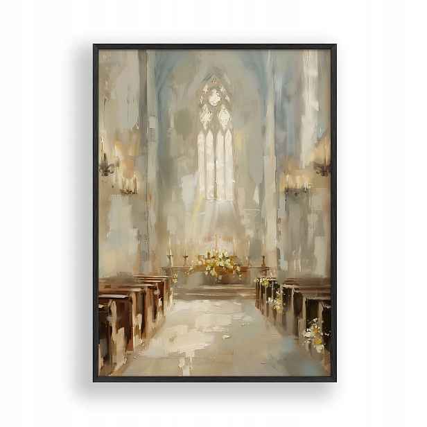Obraz Interiér kostela Plakát Rámeček Dřevěný Černý 30x42 cm