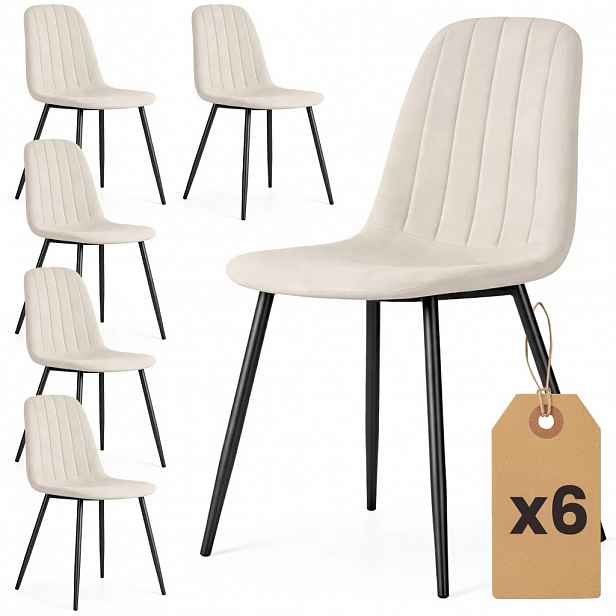 Set 6x prošívaná jídelní židle LIROLIA - béžová / černá
