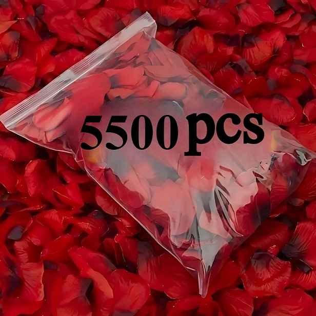 TEMU 5500 Realistických Okvětních Lístků Červených Růží - Živé Polyesterové Dekorace na Svatbu a Valentýna, Romantické Pozadí pro Žádost o Ruku,