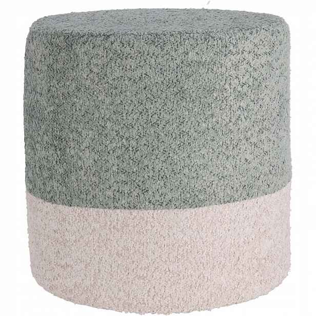 Kulatý čalouněný puf ve dvou barvách boucle, 34 x 35 cm